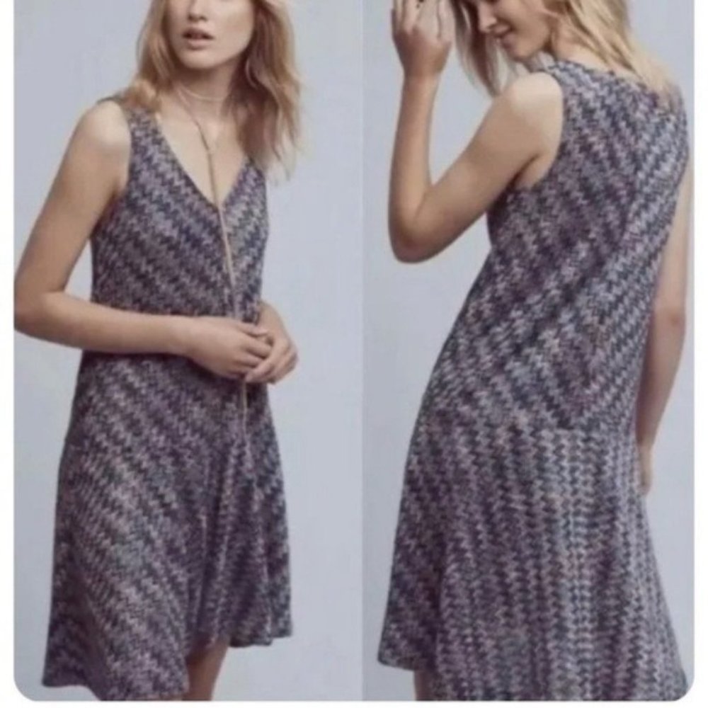 Maeve Anthro. Multi-Color Chevron Knit Hi-Low Dress Size M